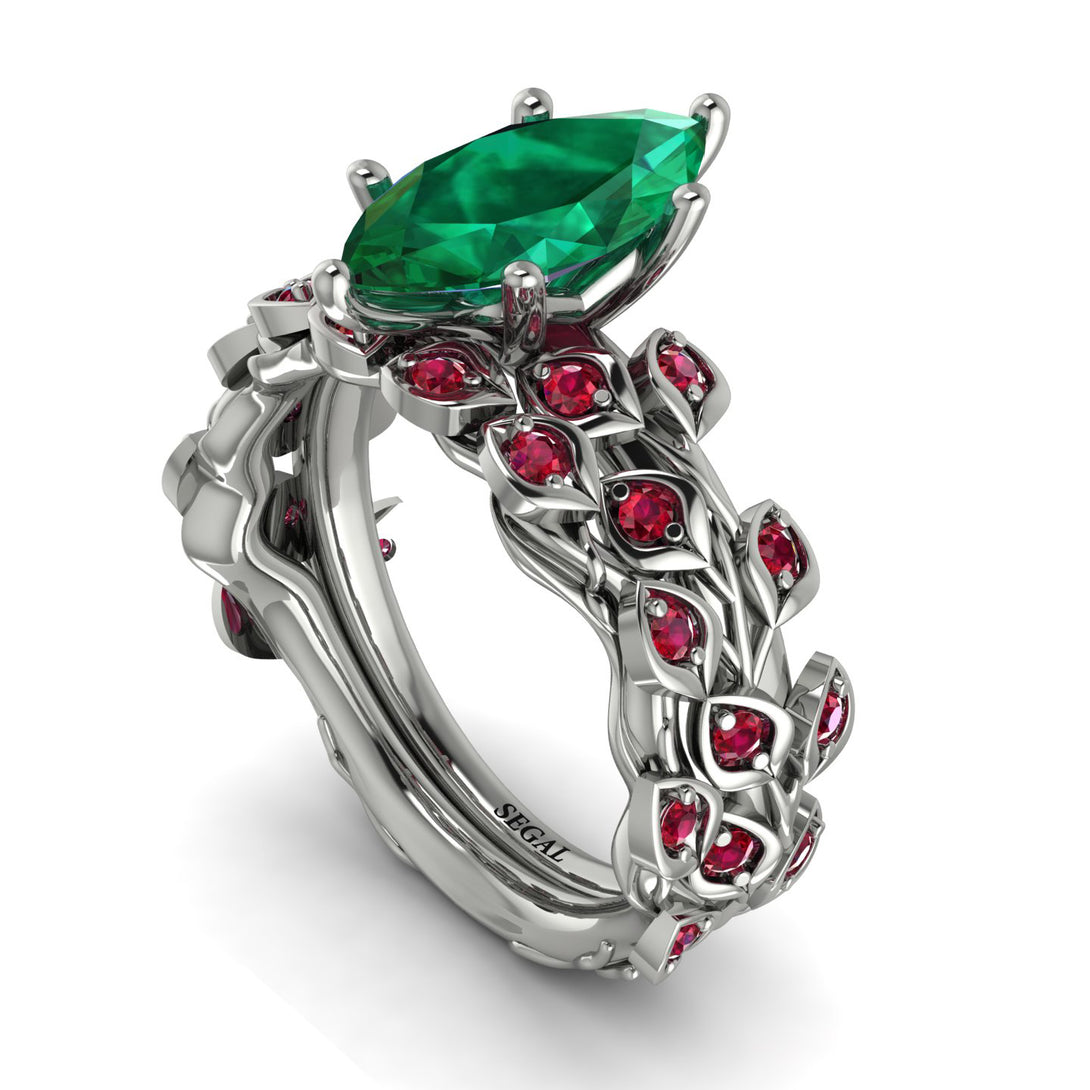 Marquise Emerald Golden Leaf Bridal Set - Julieta No. 51