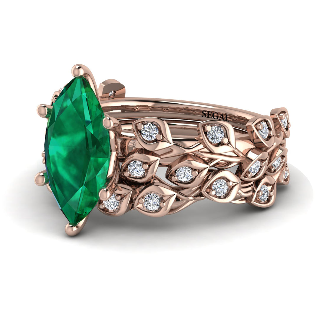 Marquise Emerald Golden Leaf Bridal Set - Julieta No. 5