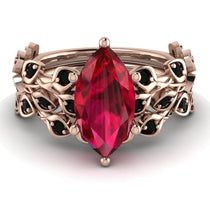 Marquise Ruby Golden Leaf Bridal Set (4)