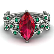 Marquise Ruby Golden Leaf Bridal Set - Julieta No. 27 image 1