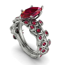 Marquise Ruby Golden Leaf Bridal Set - Julieta No. 57 image 1