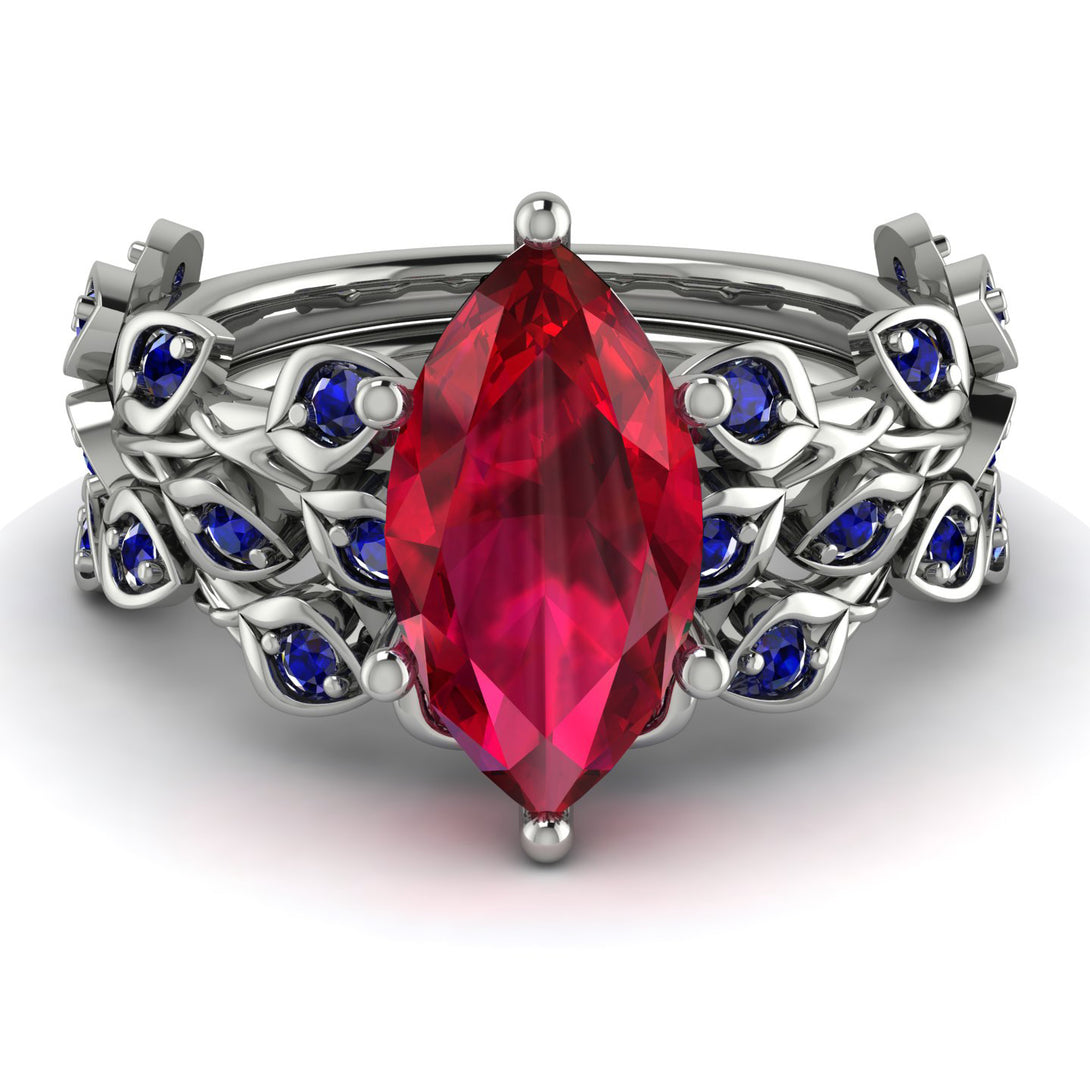 Marquise Ruby Golden Leaf Bridal Set - Julieta No. 72