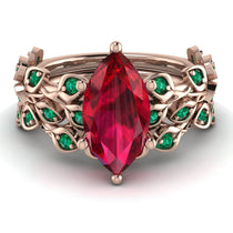 Marquise Ruby Golden Leaf Bridal Set - Julieta No. 26 image 1