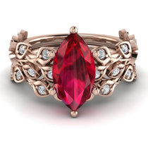 Marquise Ruby Golden Leaf Bridal Set - Julieta No. 11 image 1