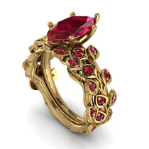 Marquise Ruby Golden Leaf Bridal Set (12)