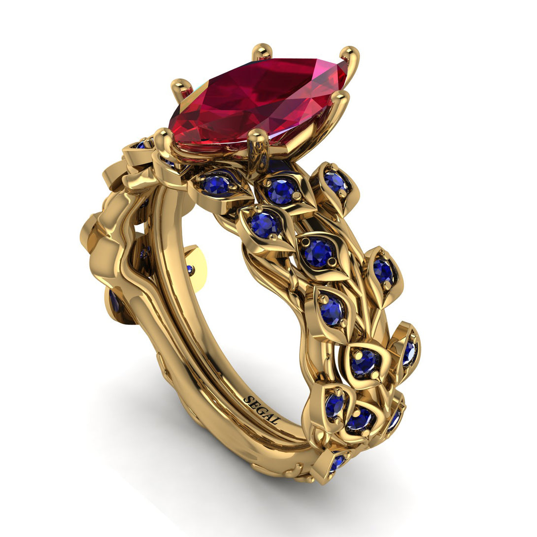 Marquise Ruby Golden Leaf Bridal Set - Julieta No. 70