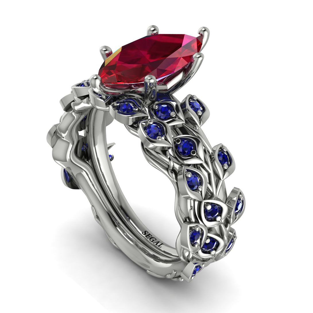 Marquise Ruby Golden Leaf Bridal Set - Julieta No. 72