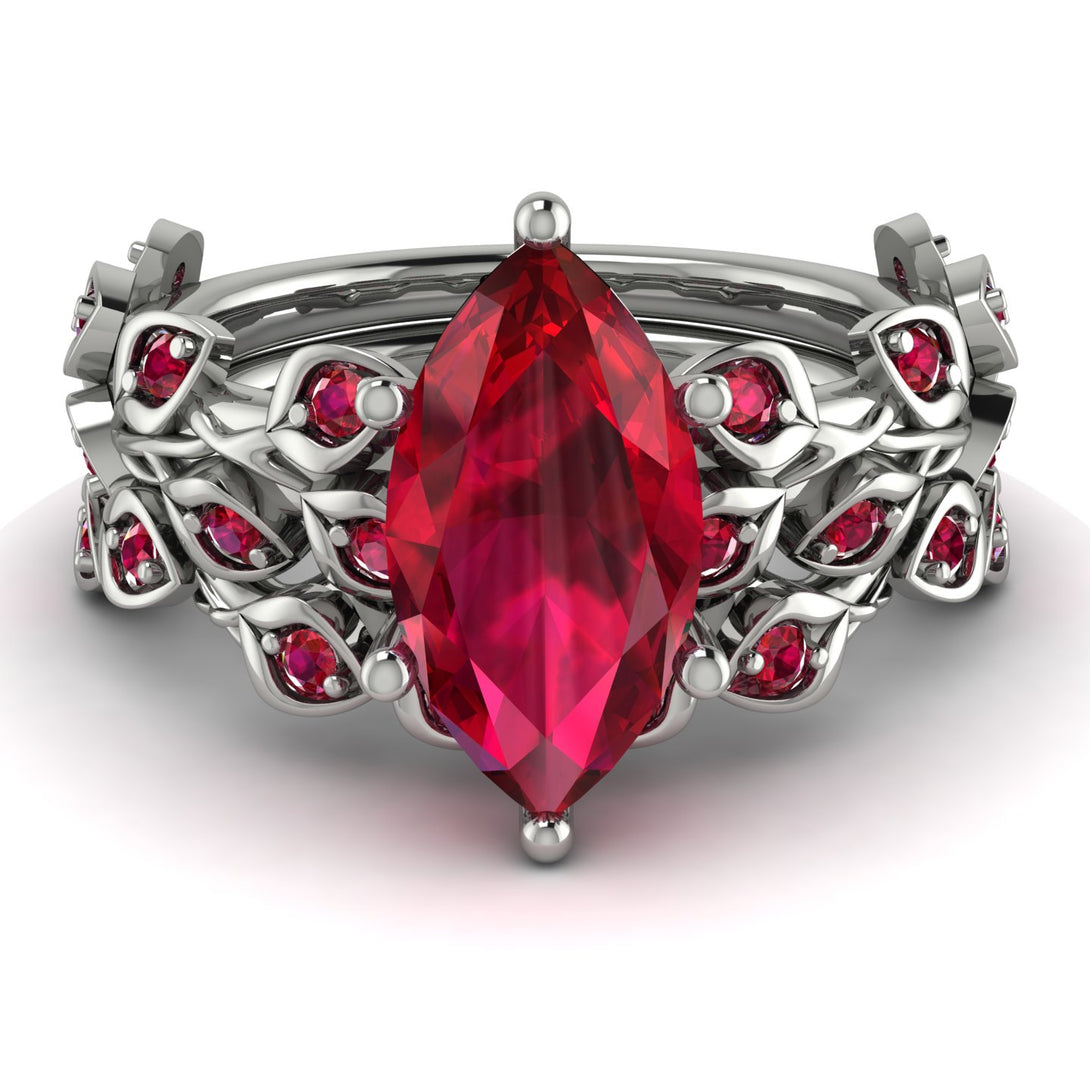 Marquise Ruby Golden Leaf Bridal Set - Julieta No. 57