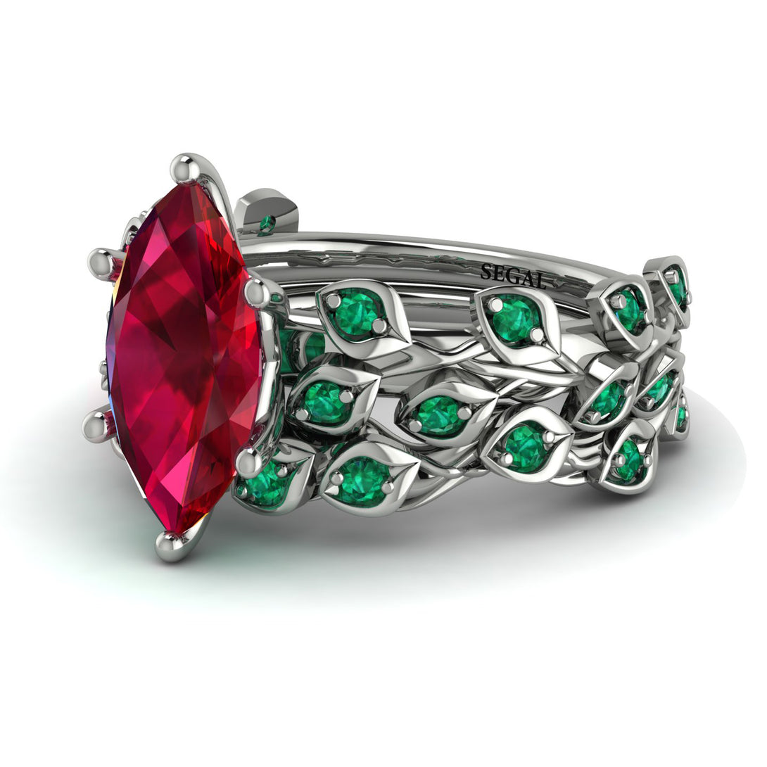 Marquise Ruby Golden Leaf Bridal Set - Julieta No. 27