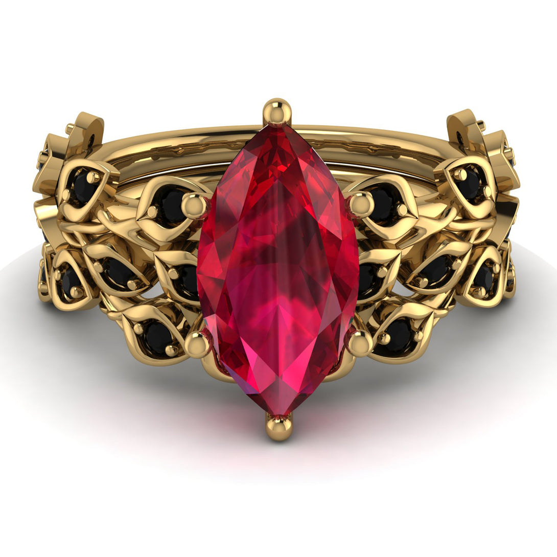 Marquise Ruby Golden Leaf Bridal Set - Julieta No. 40
