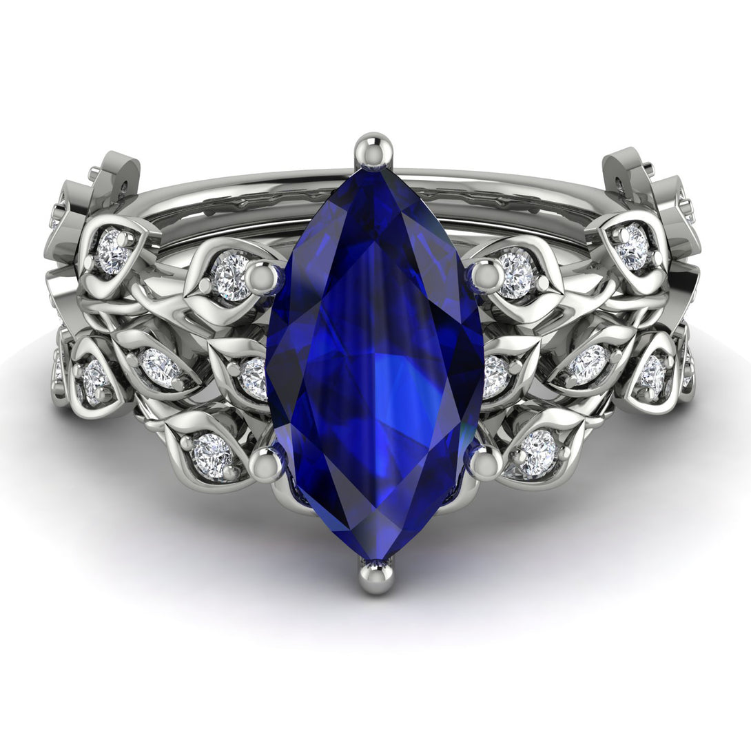 Marquise Sapphire Golden Leaf Bridal Set - Julieta No. 15