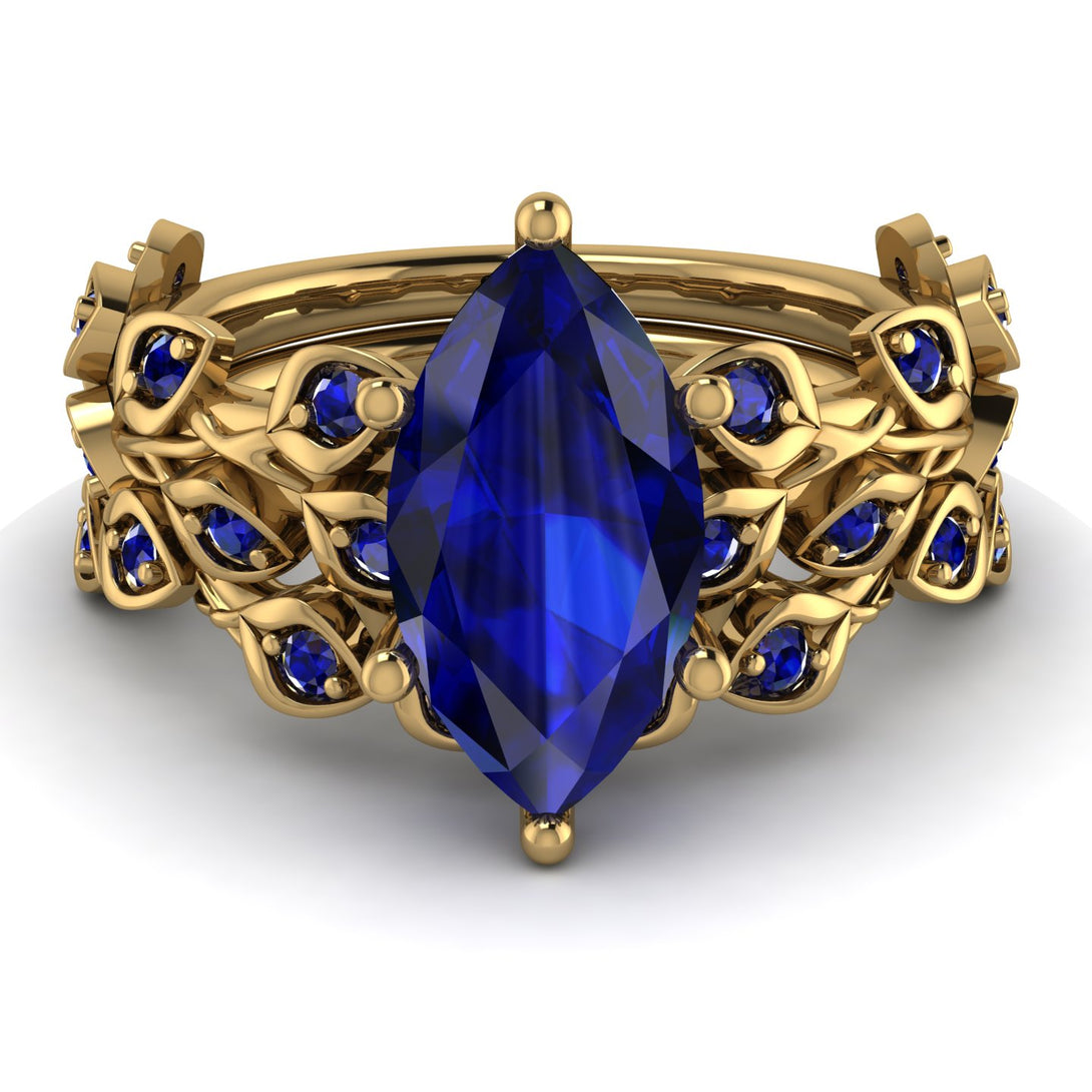 Marquise Sapphire Golden Leaf Bridal Set - Julieta No. 73