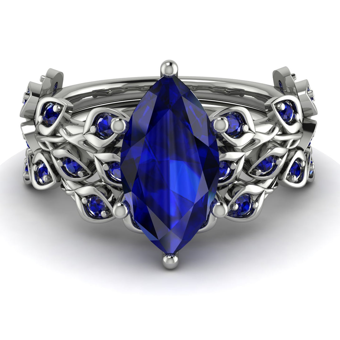 Marquise Sapphire Golden Leaf Bridal Set - Julieta No. 75