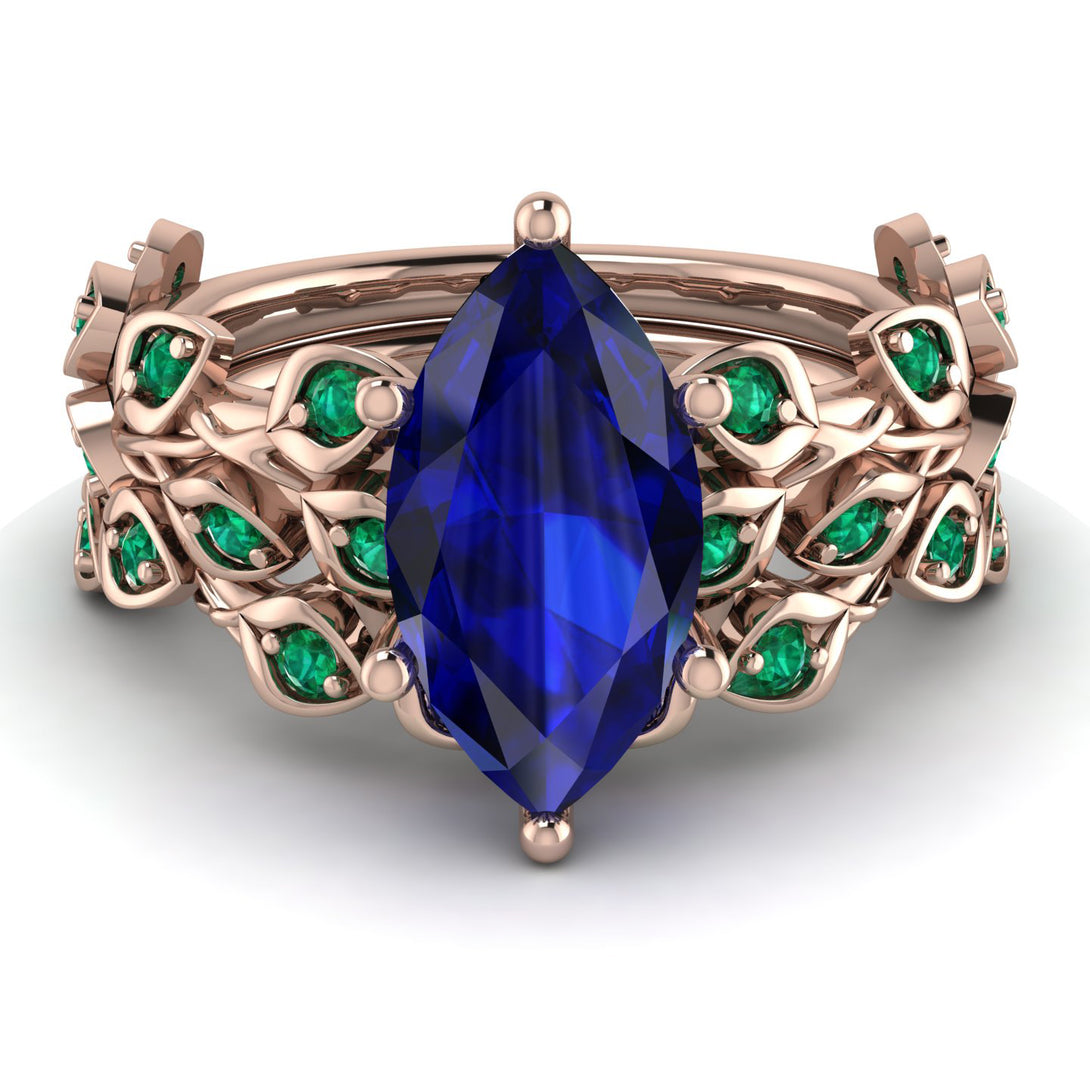 Marquise Sapphire Golden Leaf Bridal Set - Julieta No. 29