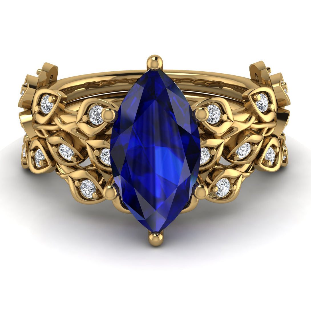 Marquise Sapphire Golden Leaf Bridal Set - Julieta No. 13