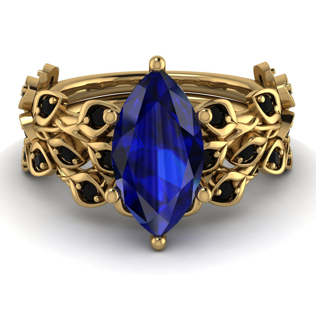Marquise Sapphire Golden Leaf Bridal Set - Julieta No. 43