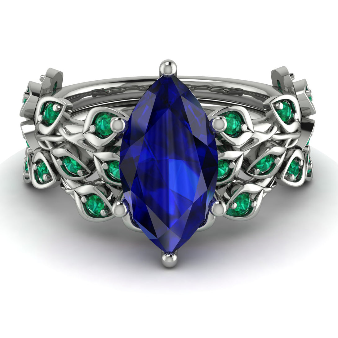 Marquise Sapphire Golden Leaf Bridal Set - Julieta No. 30