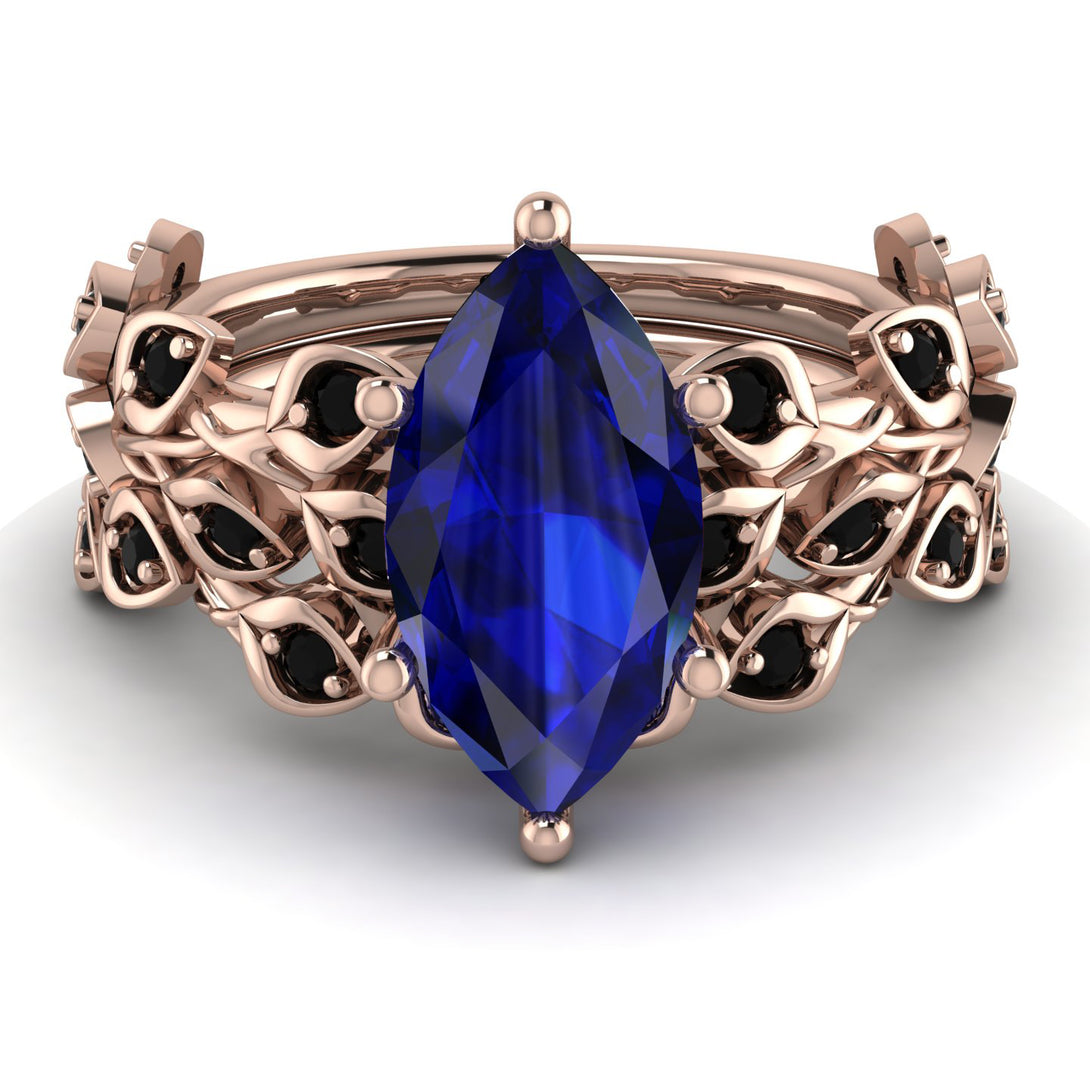 Marquise Sapphire Golden Leaf Bridal Set - Julieta No. 44