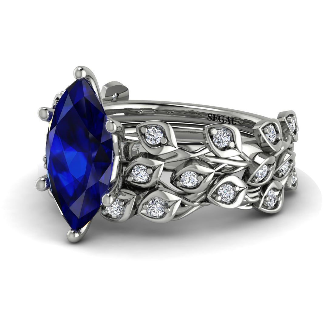 Marquise Sapphire Golden Leaf Bridal Set - Julieta No. 15