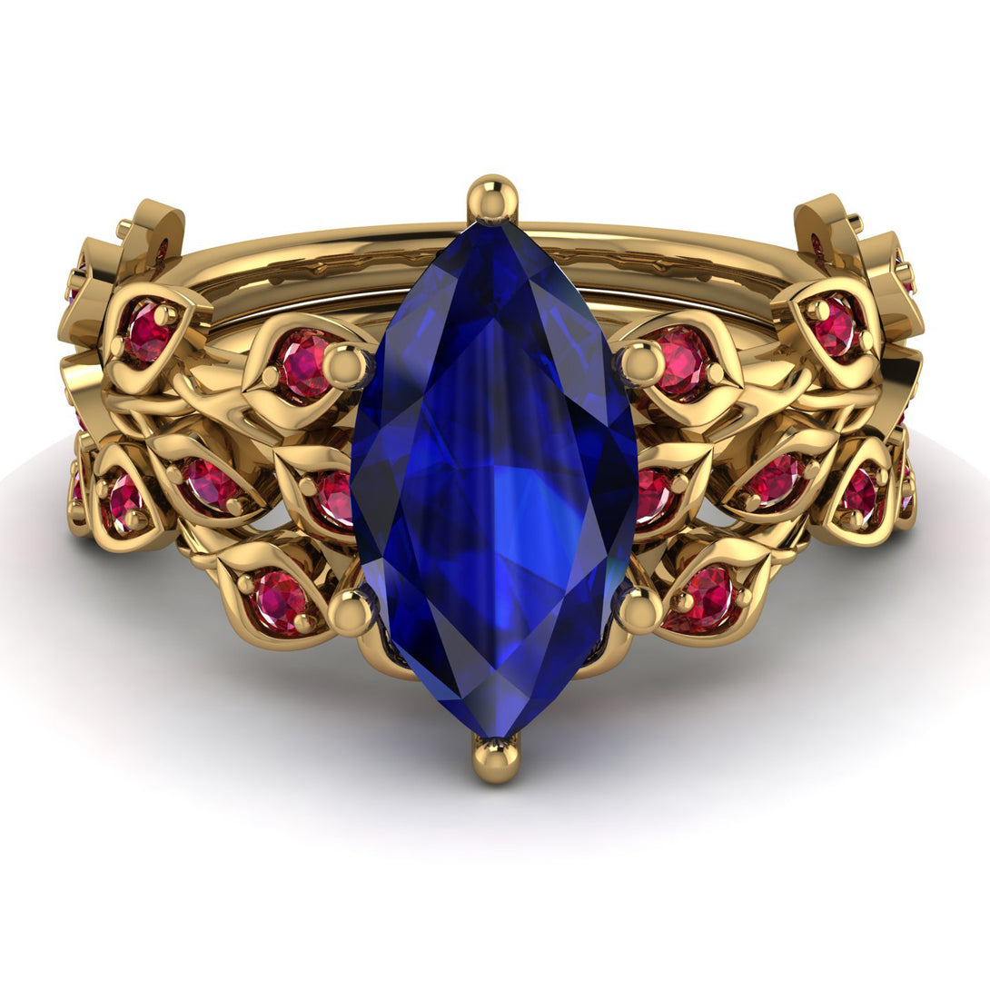 Marquise Sapphire Golden Leaf Bridal Set - Julieta No. 58