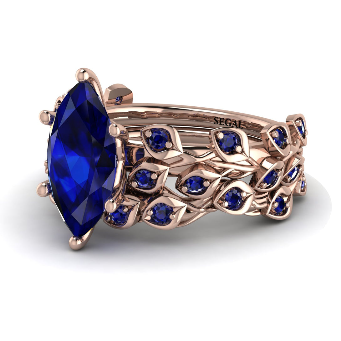 Marquise Sapphire Golden Leaf Bridal Set - Julieta No. 74