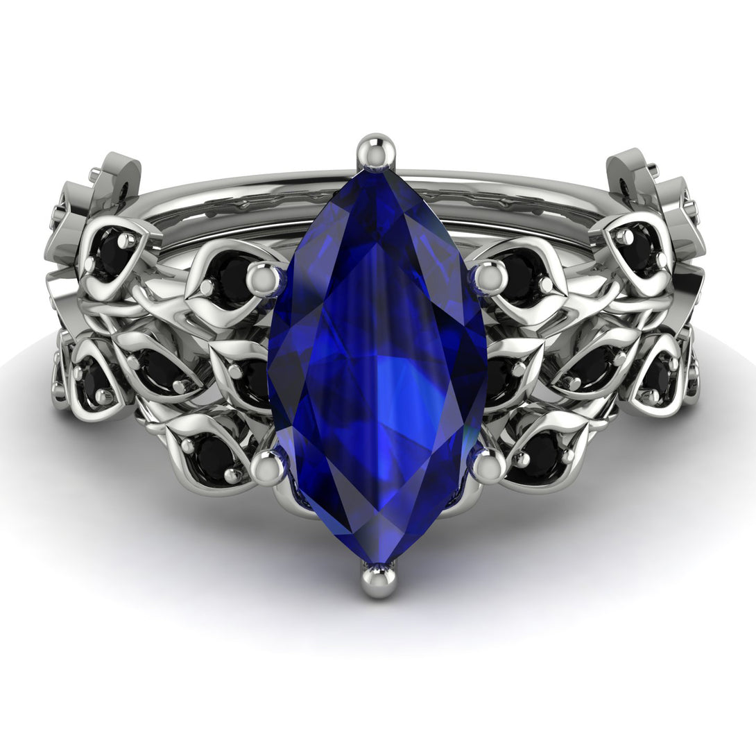 Marquise Sapphire Golden Leaf Bridal Set - Julieta No. 45