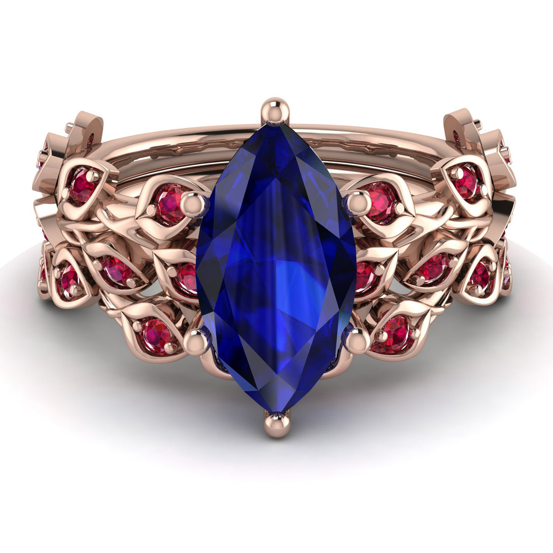 Marquise Sapphire Golden Leaf Bridal Set - Julieta No. 59