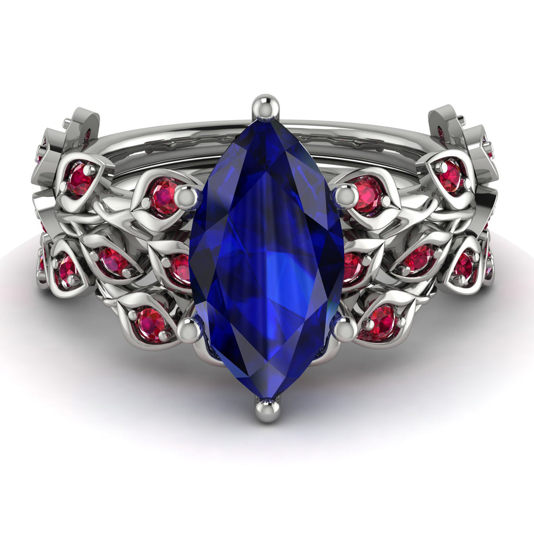 Marquise Sapphire Golden Leaf Bridal Set - Julieta No. 60