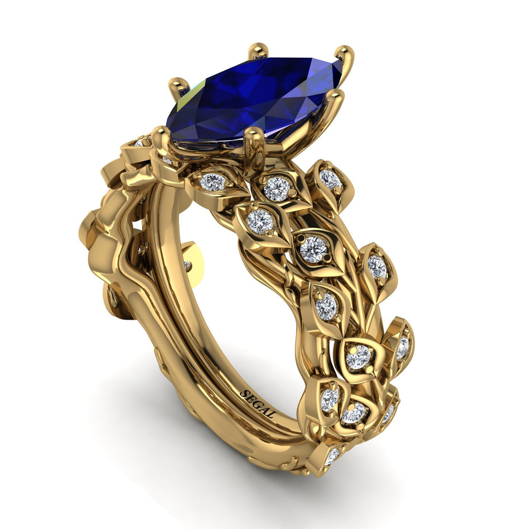 Marquise Sapphire Golden Leaf Bridal Set - Julieta No. 13
