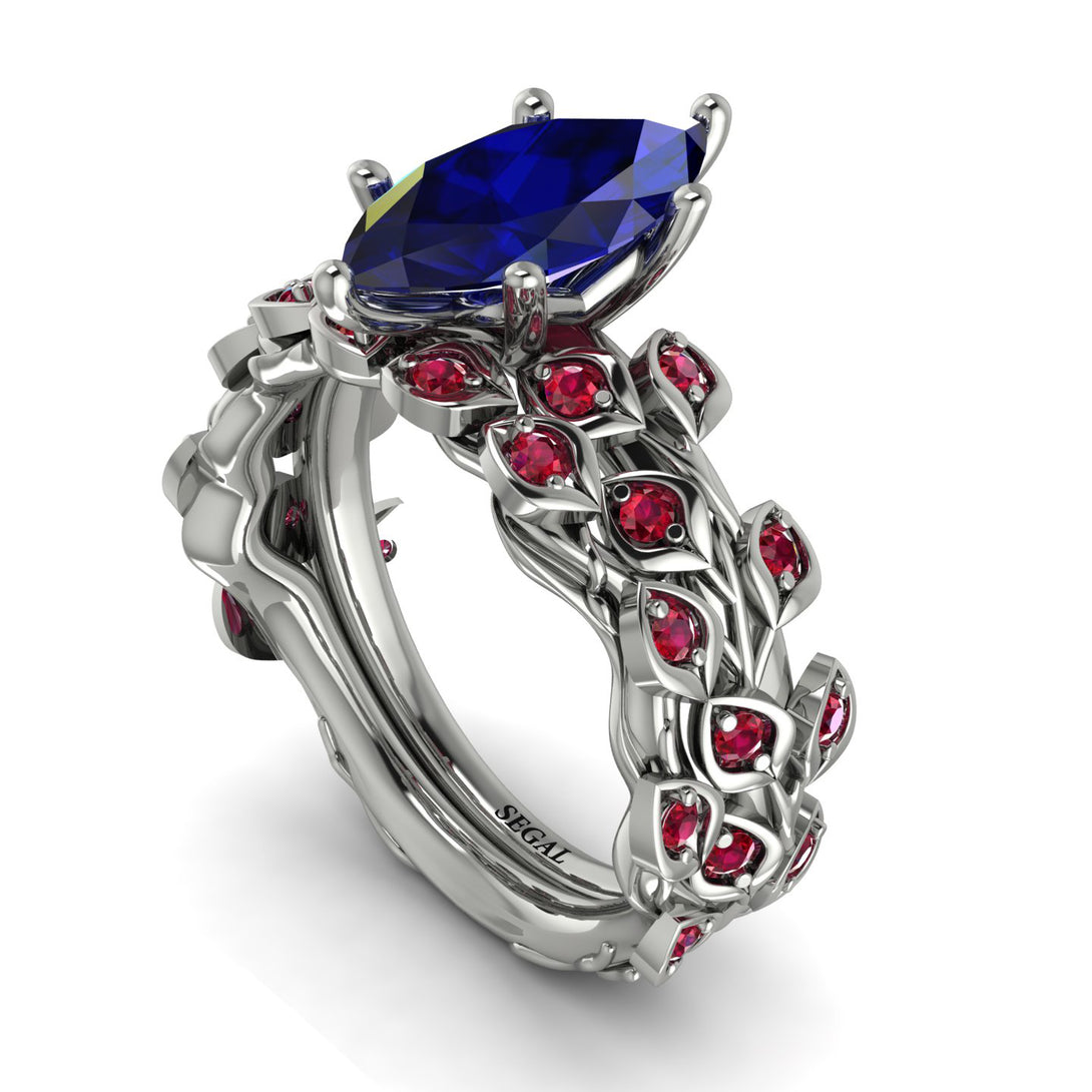 Marquise Sapphire Golden Leaf Bridal Set - Julieta No. 60