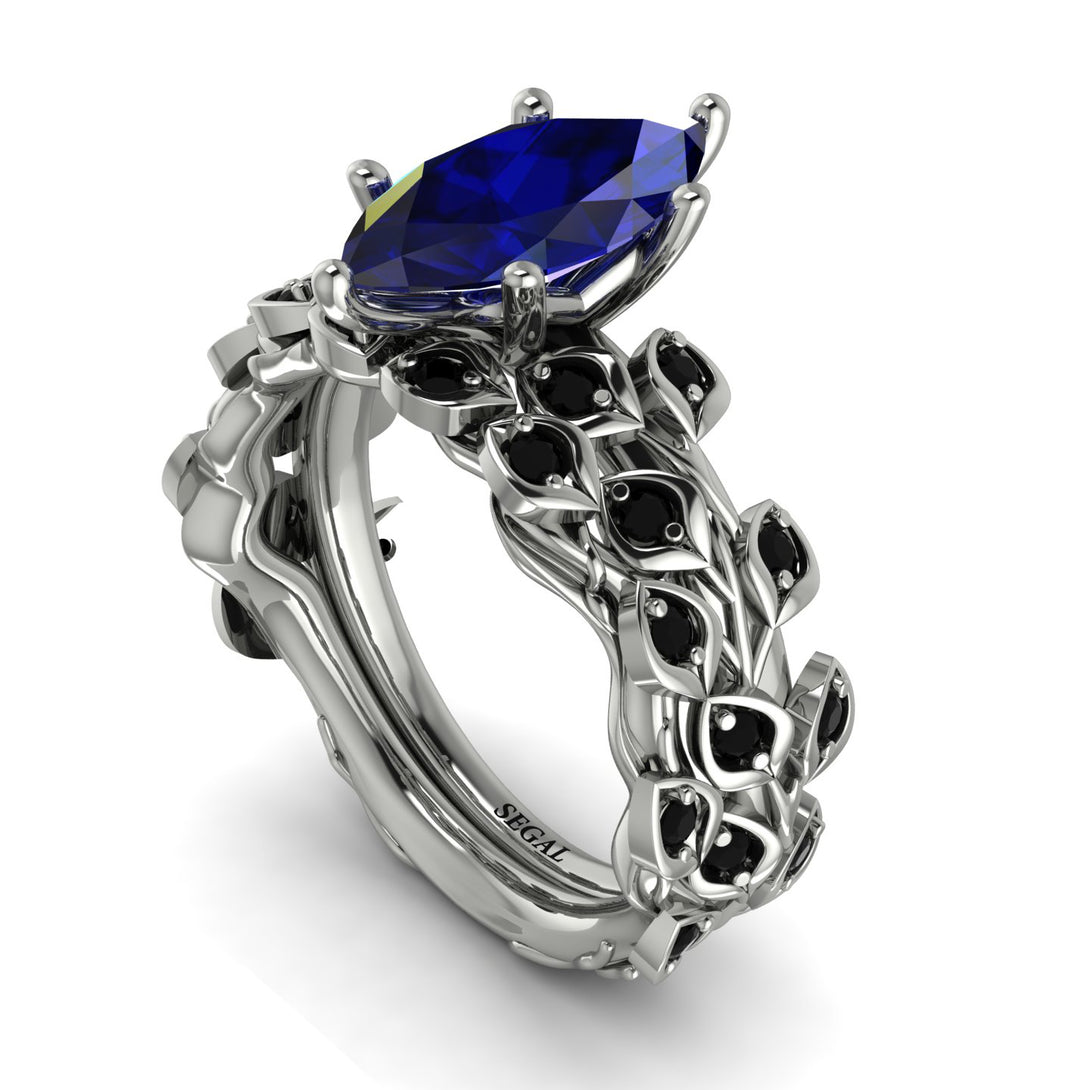 Marquise Sapphire Golden Leaf Bridal Set - Julieta No. 45