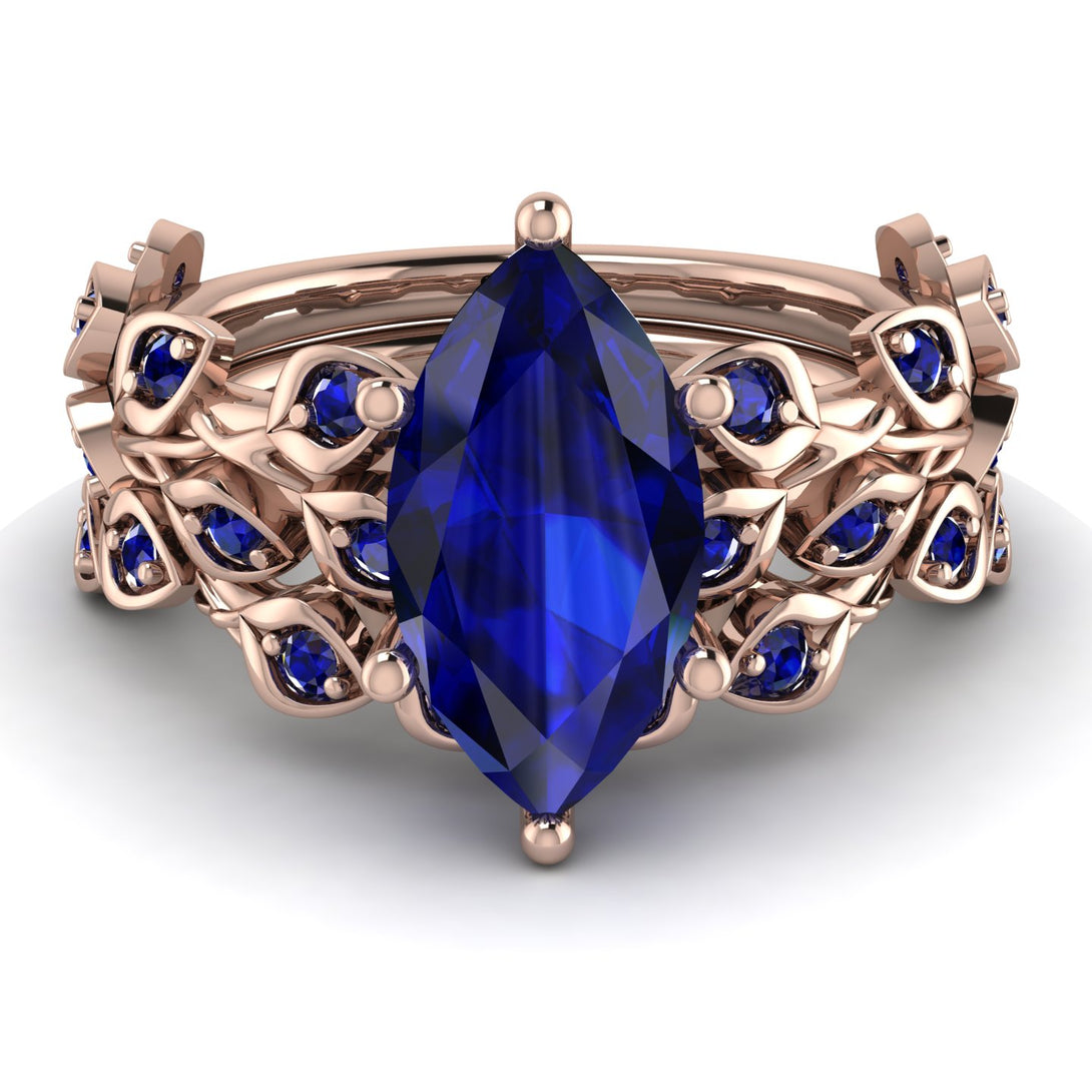 Marquise Sapphire Golden Leaf Bridal Set - Julieta No. 74