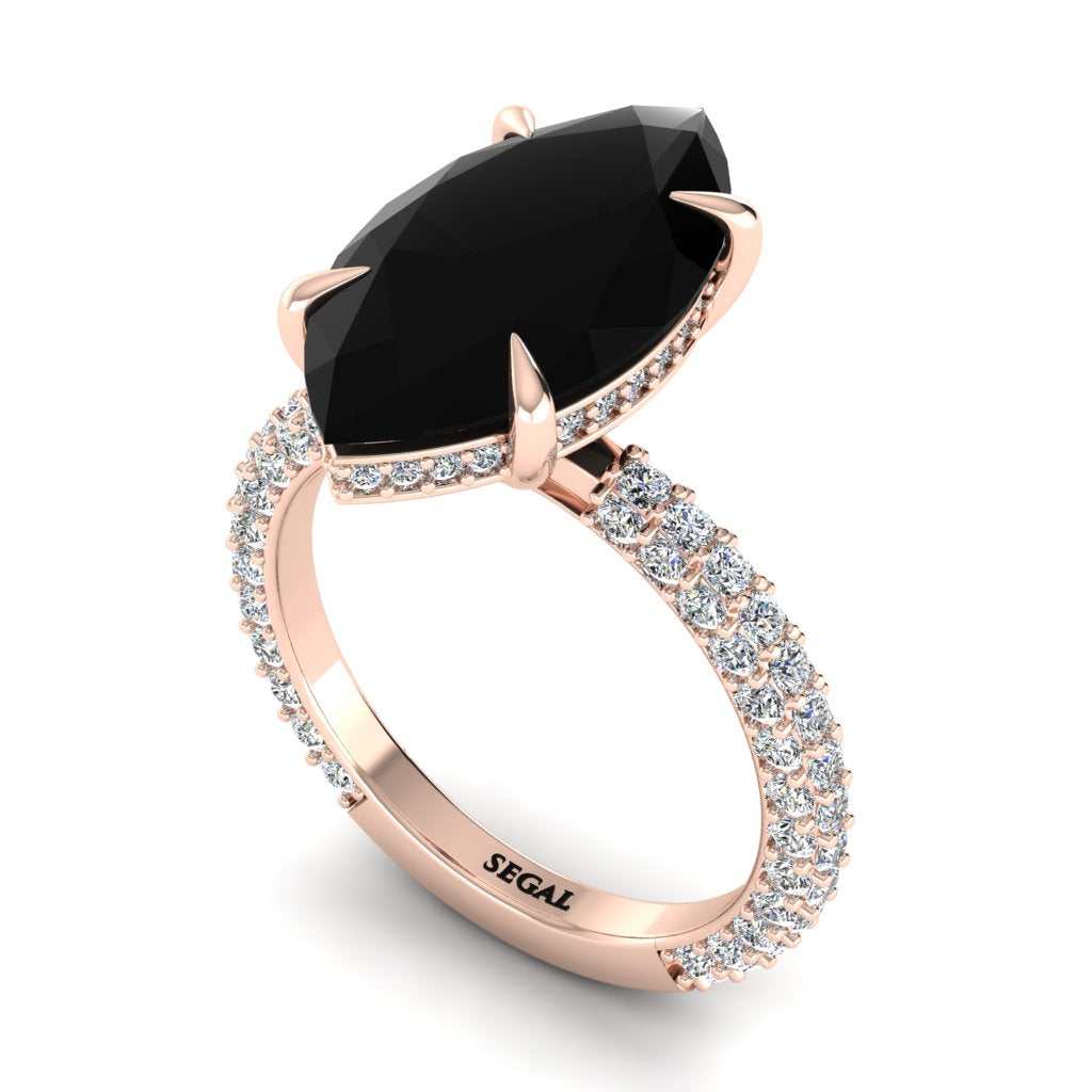 Hidden Halo Marquise Cut Black Diamond Engagement Ring - Doris No. 8