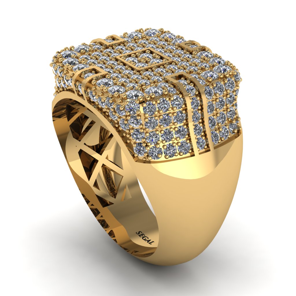 Diamond Men's Geometric Grid Ring - Pat No. 1
