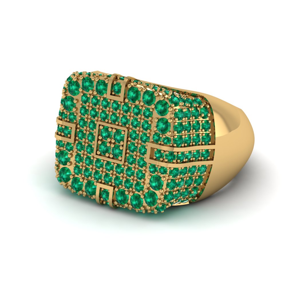 Emerald Men's Geometric Grid Ring - Pat No. 4