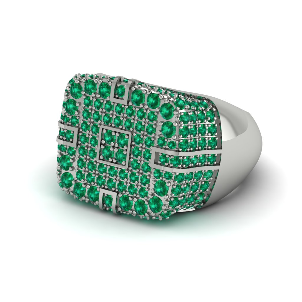 Emerald Men's Geometric Grid Ring - Pat No. 6