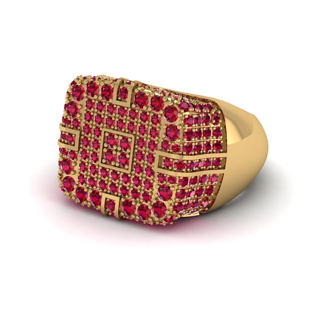 Ruby Men's Geometric Grid Ring - Pat No. 10