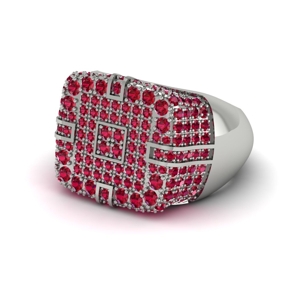 Ruby Men's Geometric Grid Ring - Pat No. 12