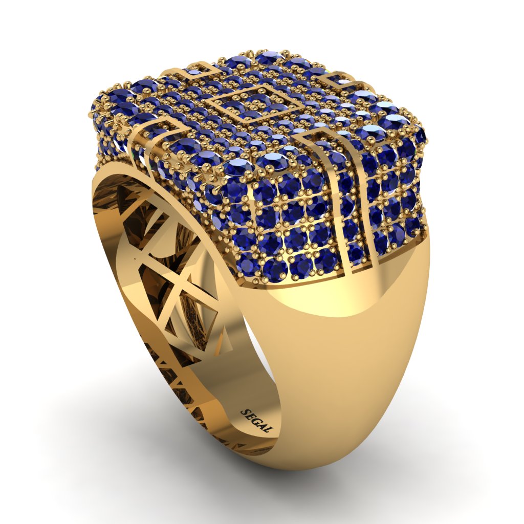 Sapphire Men's Geometric Grid Ring - Pat No. 13