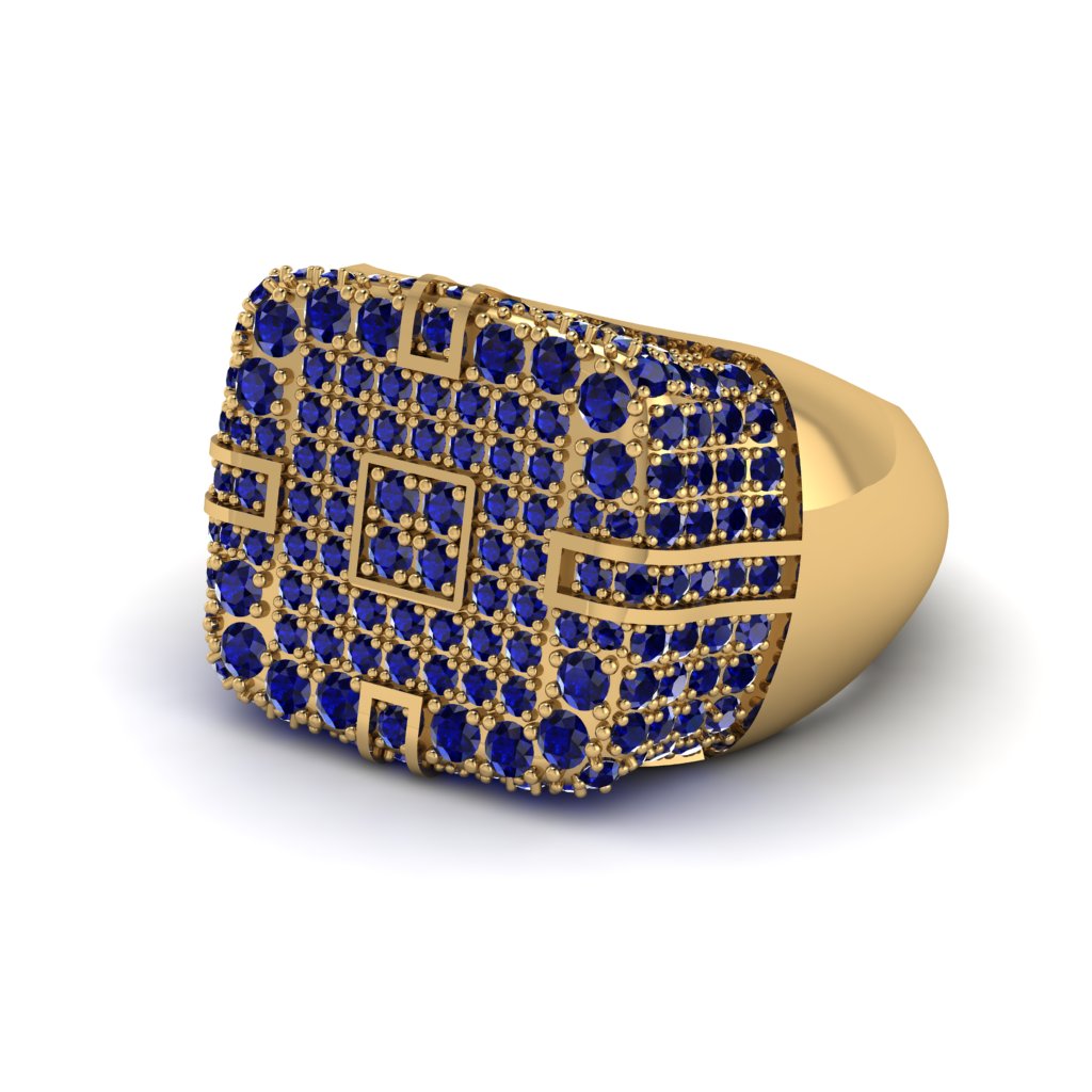 Sapphire Men's Geometric Grid Ring - Pat No. 13
