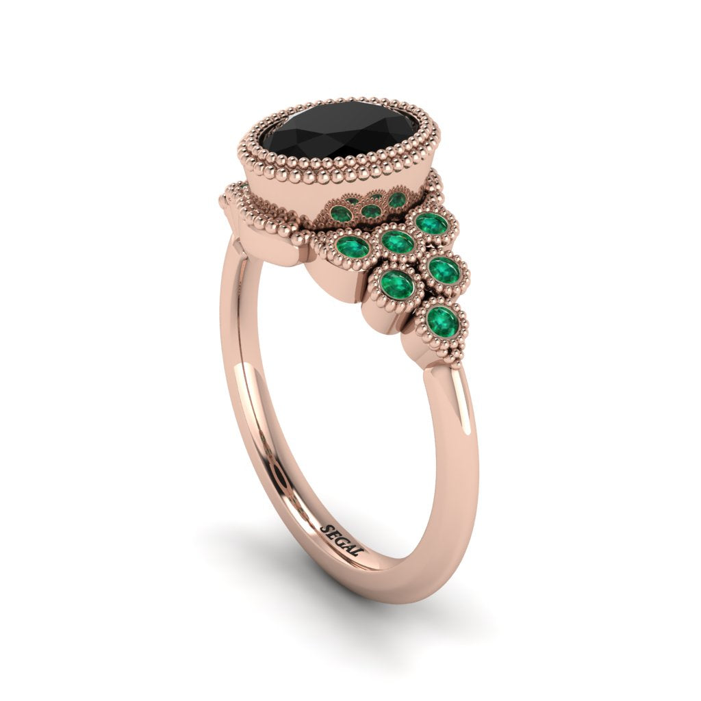 Emerald Milgrain Beaded Bezel Engagement Ring - Stacy No. 23