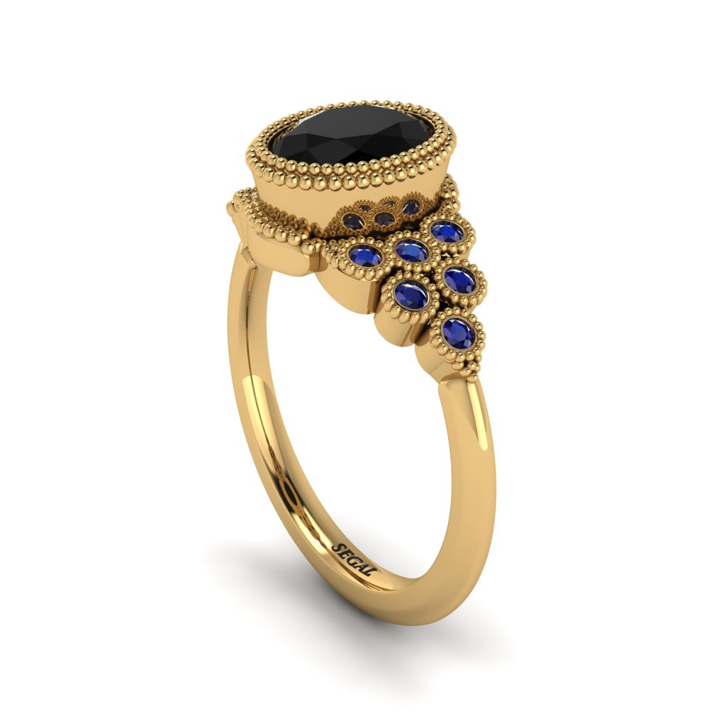Sapphire Milgrain Beaded Bezel Engagement Ring - Stacy No. 67