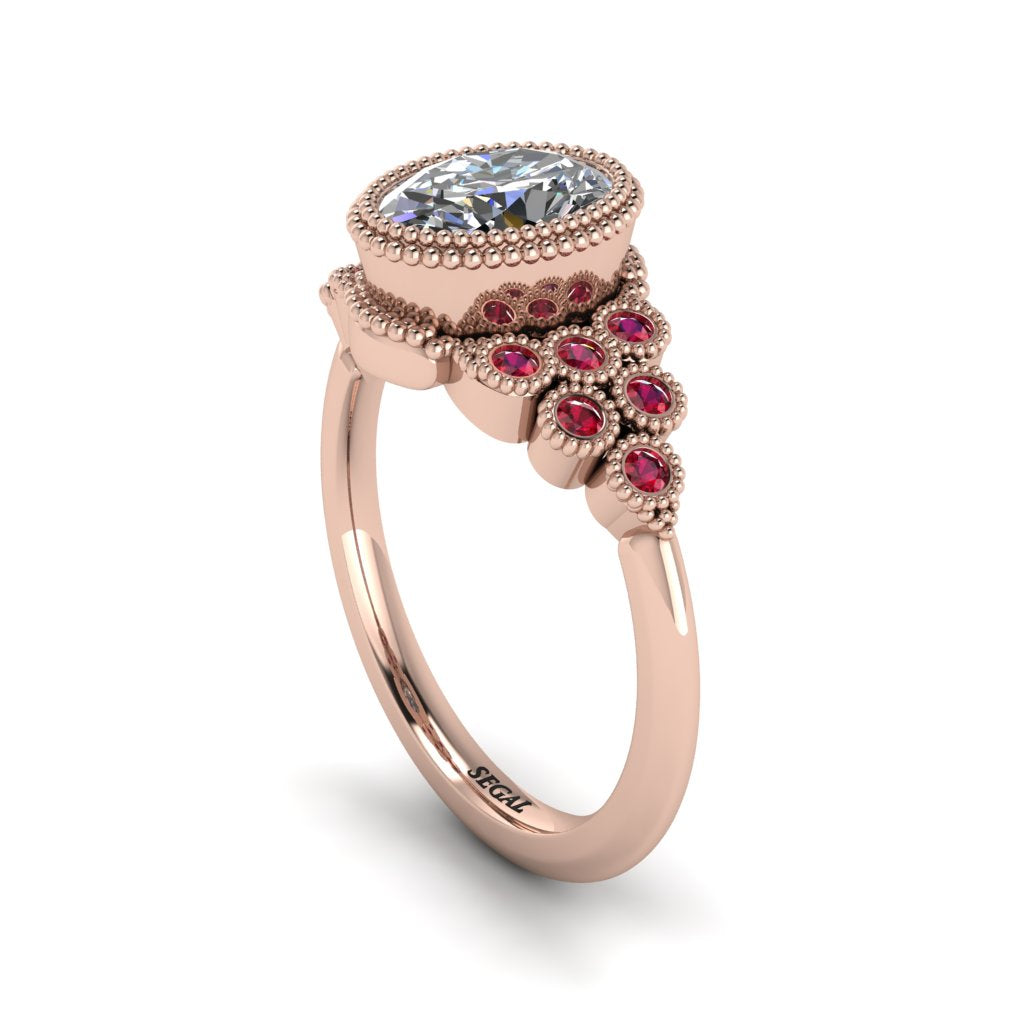 Ruby Milgrain Beaded Bezel Engagement Ring - Stacy No. 47