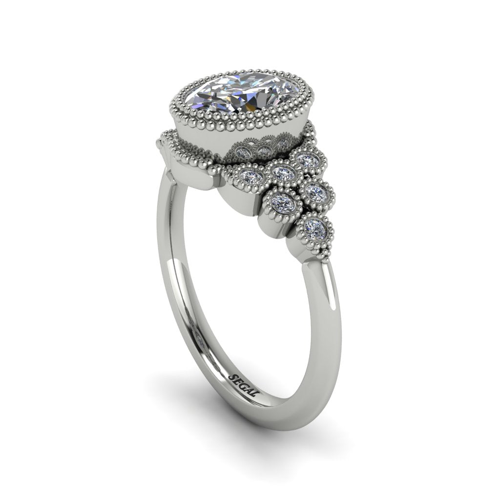 Diamond Milgrain Beaded Bezel Engagement Ring - Stacy No. 3