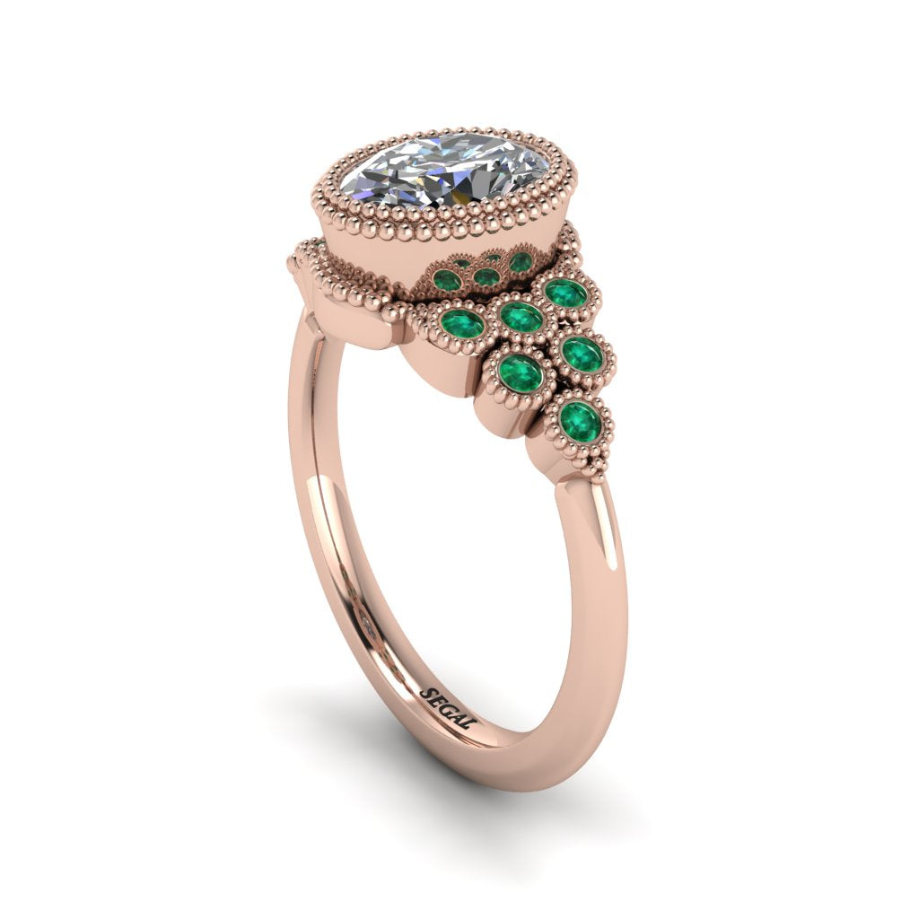 Emerald Milgrain Beaded Bezel Engagement Ring - Stacy No. 17