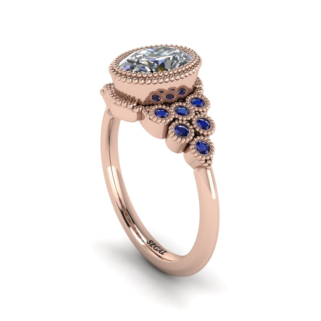 Sapphire Milgrain Beaded Bezel Engagement Ring - Stacy No. 62