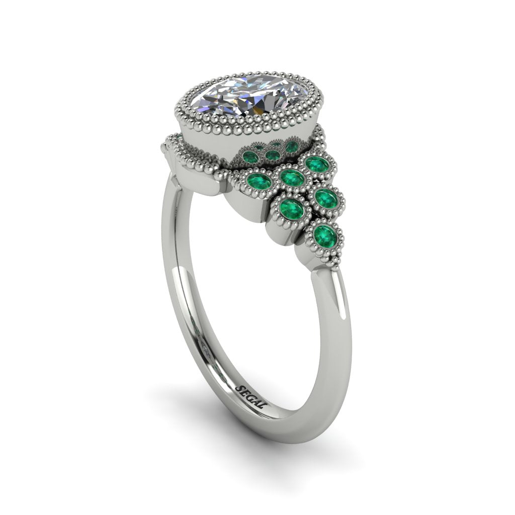 Emerald Milgrain Beaded Bezel Engagement Ring - Stacy No. 18