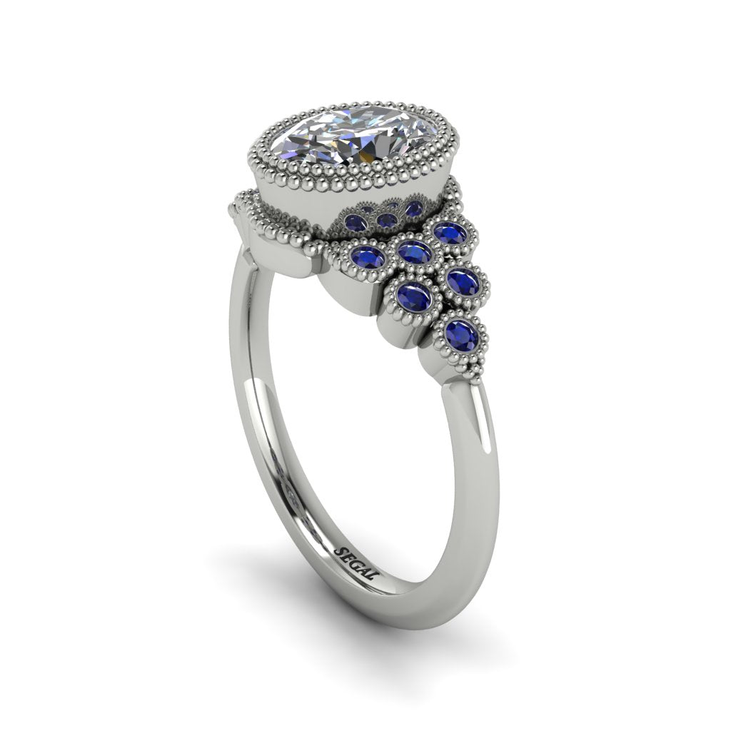 Sapphire Milgrain Beaded Bezel Engagement Ring - Stacy No. 63