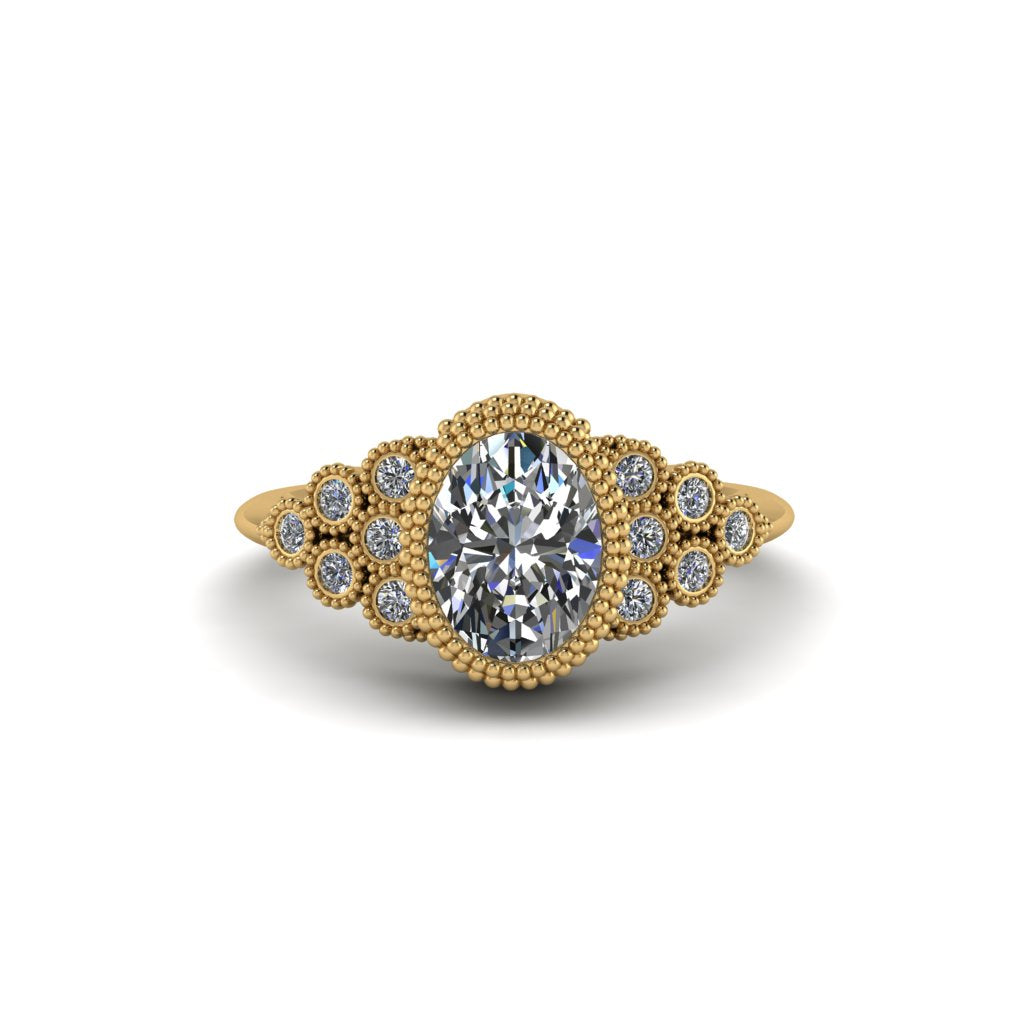 Diamond Milgrain Beaded Bezel Engagement Ring - Stacy No. 1