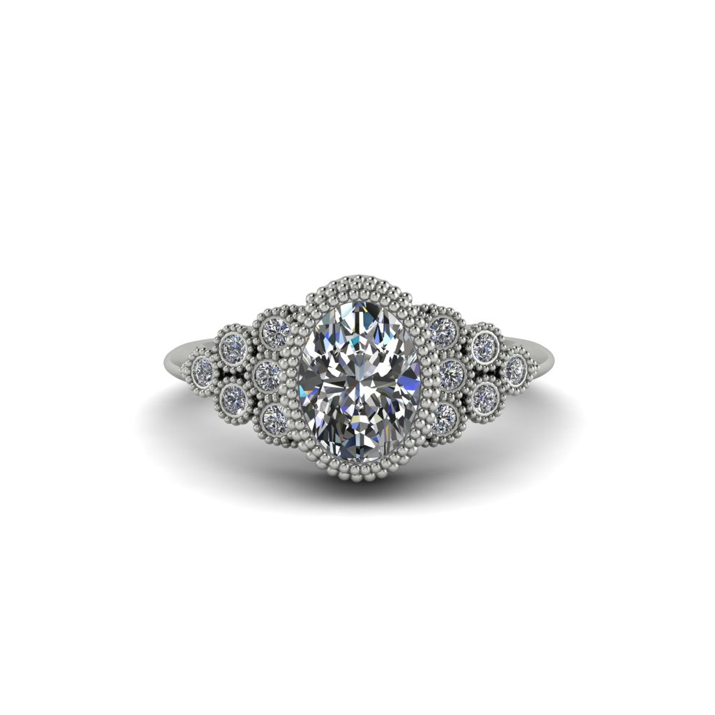 Diamond Milgrain Beaded Bezel Engagement Ring - Stacy No. 3